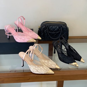 Escarpins élégants noirs en dentelle à talons fins et bout <span class=keywords><strong>pointu</strong></span> avec bride cheville et embout métallique pour femme – Printemps/Été, Soirées KTV, Mariages - Product Image 3