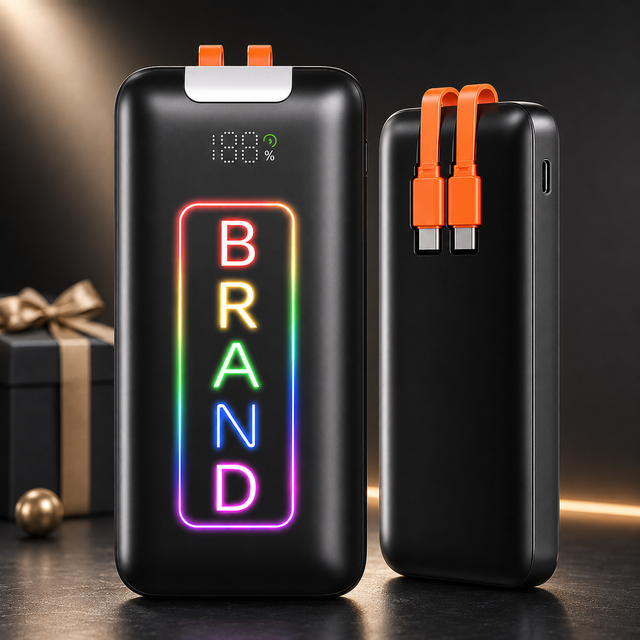HYTO Custom Luminous Logo 20000mAh Power Bank With Built in USB-C Cable PD 22.5W 10000mAh Portable Charger LED Display Powerbank