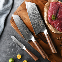 Ensemble de 3 couteaux de chef de cuisine de haute qualité en acier damassé japonais avec manche en bois stabilisé