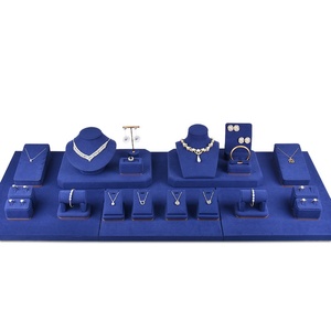 Custom Luxury Microfiber Velvet Jewelry Display Stand Pop Jewelry Counter Showcase with Bust Tray Set Shop Logo Accessory - Product Image 5