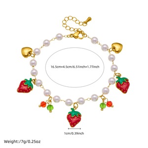 Fruit Series Pearl Chain Gold Plated Strawberry Cherry Watermelon Pendant Bracelet Women's Jewelry Gift - Product Image 4