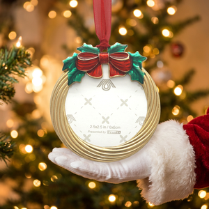 Metal <b>Christmas</b> Ornament Round Red Bow Holly Design 2.5x2.5 In Traditional Style Indoor Decor Handcrafted Finish - Product Image 2