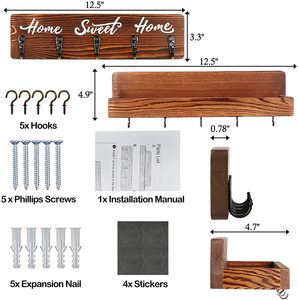 Clé en bois brun rustique et <span class=keywords><strong>organisateur</strong></span> de <span class=keywords><strong>courrier</strong></span> fixé au mur dans le couloir pour le stockage - Product Image 2