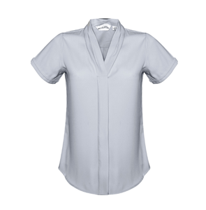 Womens 100% Polyester extensible mécanique avec pli au dos choix parfait pour un confort pratique au quotidien Chemisier à manches courtes - Product Image 1