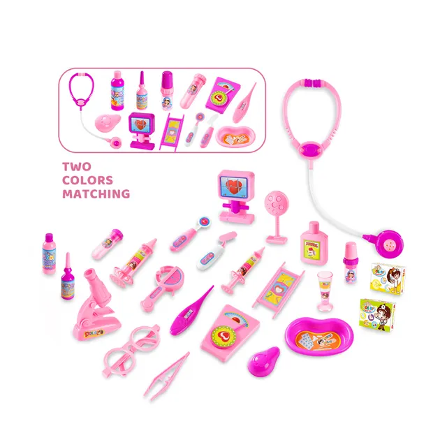 New Product Hot Sale 48 Pcs Role Play Doctor Set Two Colors Matching Pink Doctor Kit Pretend Play Toys for Girls Kids
