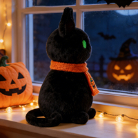 Peluche chat noir d'Halloween personnalisée OEM ODM avec écharpe et broderie citrouille, animal en peluche gothique, cadeau, poupée en peluche d'Halloween, vente en gros