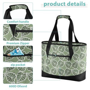Sac isotherme de plage et de pique-nique en PEVA écologique avec fermeture éclair, motif feuilles de Kalo vertes hawaïennes, idéal pour les courses - Product Image 5