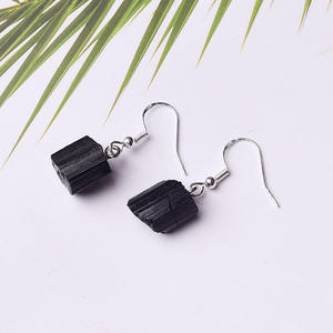 Guérison Fil Noir Pierre Précieuse Boucle D'oreille Fengshui Irrégulier Wrap Cristal Naturel Pierre Boucle D'oreille Chanceux Stud Argent Eardrop - Product Image 1