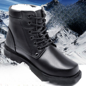 Botas de Nieve para Hombre, de Cuero Negro, Forradas de Lana, Impermeables, Resistentes al Frío, con Tacón Medio, Cierre de Cordones Delanteros, Color Sólido, para Adultos - Product Image 1