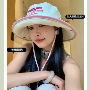 <b>Bucket</b> Hat Off <b>White</b> And Blue Cotton Breathable Sun Protection Summer Outdoor Women's Fisherman Hat - Product Image 5