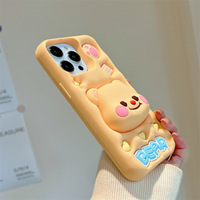 Casing Handphone Silikon Lembut Motif Kartun Beruang Mentega dengan Stand, Casing Handphone Lucu untuk Apple iPhone 15 14 13 12 Pro Max 11