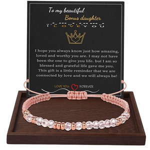 Pulsera de Regalo para Mamá, Hecha a Mano, con Cuentas Espaciadoras Doradas Tejidas, Cuentas de Piedra Natural, Cuentas de Diamantes Blancos, Cordón Ajustable Rosa - Product Image 4