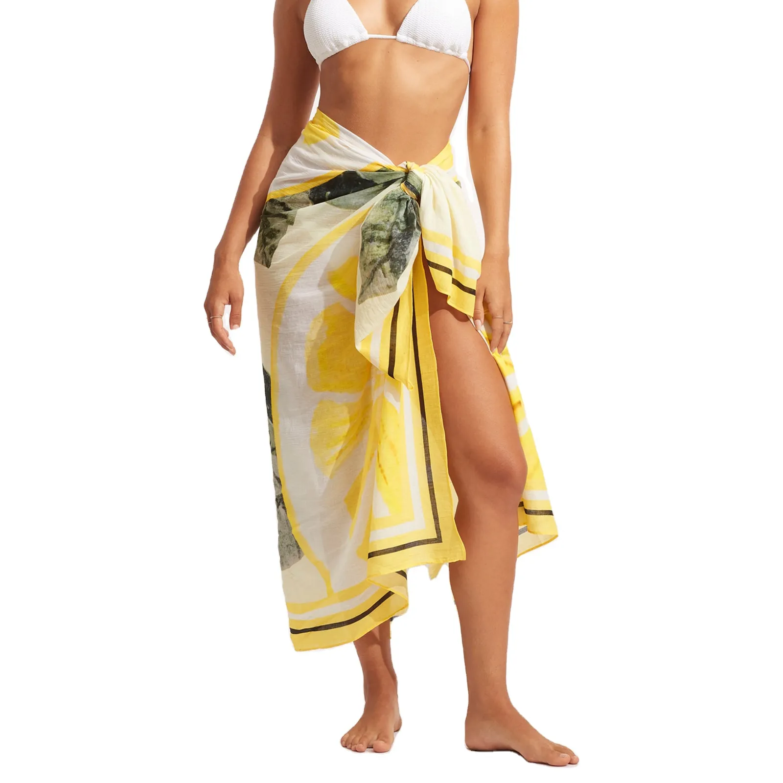 Design personalizado de malha de algodão pura/de seda/chiffon capa-up pareo sarong para praia