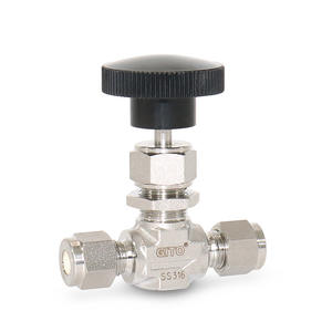 Válvula de aguja de acero inoxidable SS316 con férula de gas, 1/4'', doble férula, paso recto, cuerpo forjado, accionamiento manual para agua y aceite - Product Image 1