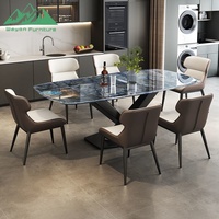 Table à manger Wayon en pierre microcristalline de luxe italienne avec pieds croisés, ensemble moderne pour petit appartement