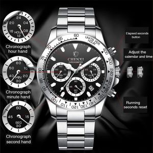 Reloj de Negocios CHENXI de Lujo para Hombre, 43 mm, Caja de Aleación, Esfera de Cristal, Acero Inoxidable, Resistente al Agua, Luminoso, Cronógrafo, Cuarzo - Product Image 2