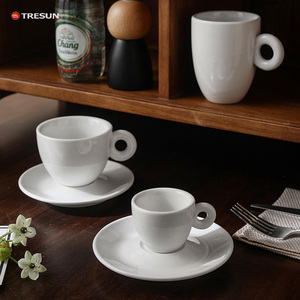 Tasse à expresso en porcelaine blanche avec logo personnalisé, tasse à latte, cappuccino, americano, tasse et soucoupe en céramique - Product Image 4