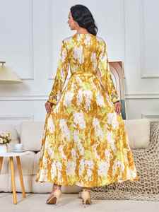 Abito Lungo Elegante da Donna Musulmana con Stampa, Scollo a V e Ampia Gonna, Stile Dubai Turchia Medio Oriente, <span class=keywords><strong>per</strong></span> Cerimonia di Laurea - Product Image 3