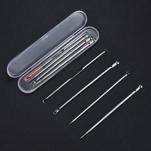 Extracteur de points noirs professionnel en acier inoxydable argenté rose, extracteur de comédons, <span class=keywords><strong>pince</strong></span> à acné, ensemble de 4 pièces pour le nez et le visage - Product Image 6