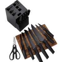 Ensemble de couteaux de cuisine multifonctions 14 pièces avec lames en acier inoxydable et poignées en PP Base en bois massif pour la cuisine à domicile