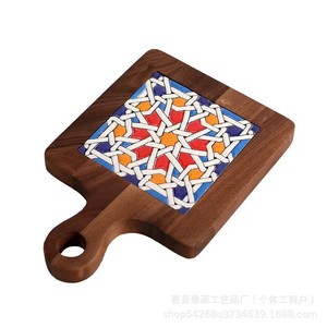 Posavasos cuadrado de madera con diseño oriental, tapete aislante de calor de madera de nogal para decoración de mesa - Product Image 4