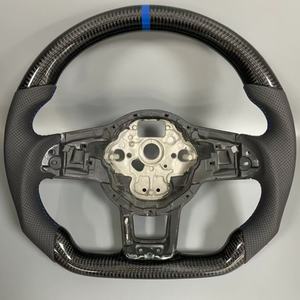 Volante de Cuero y Fibra de Carbono Azul Personalizado para Volkswagen Polo MK7 Passat Golf 4 5 6 7 8 GTI <span class=keywords><strong>R</strong></span> <span class=keywords><strong>Line</strong></span> MK5 MK6 MK7 MK8 2015 - Product Image 2