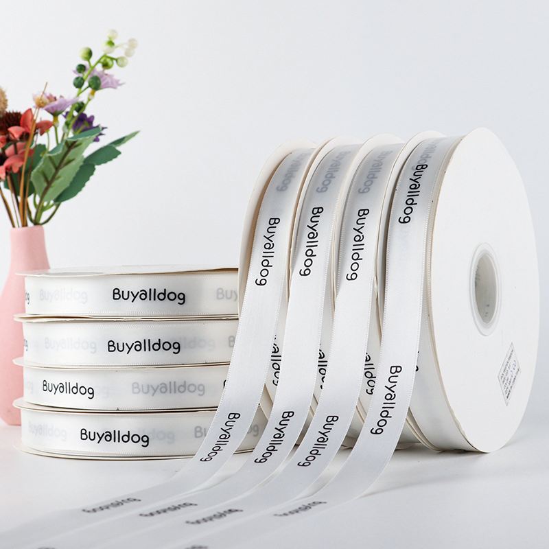 Wholesale Custom Polyester Decoration Gold Foil Logo Grosgrain Printed Ribbon Thin Stain Ribbon Ribbed Ribbon