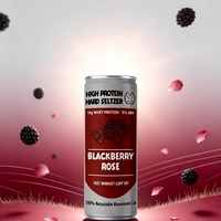 Seltzer Énergétique Riche en Protéines Saveur Mûre et Rose 10g Protéines de Lactosérum 10% ABV Bouteilles Pétillantes Alcoolisées Personnalisables Post-Entraînement