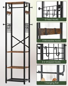 Perchero Industrial Moderno SENYU con 3 Estantes y 12 Ganchos, Mueble de Almacenamiento Metálico Independiente para la Entrada o Sala de Estar - Product Image 5