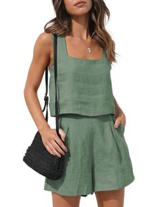 Nuovo <span class=keywords><strong>Completo</strong></span> Casual da <span class=keywords><strong>Donna</strong></span> Europeo e Americano 2026, 2 Pezzi, Pantaloncini in <span class=keywords><strong>Lino</strong></span> e Gilet Senza Maniche - Product Image 5