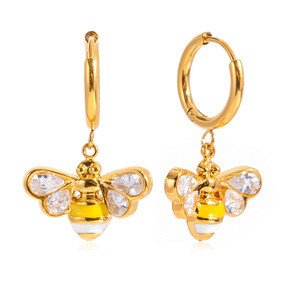 <b>Bee</b> Drop Earrings Gold Plated Zircon Insect Design Stainless Steel For Women <b>Gift</b> Jewelry - Product Image 5