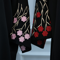 Vêtement Islamique Dubai Musulman Abaya Motifs Floraux Brodés Hijab Abaya Ensemble Noir Abaya Ouverte Pudique Robe Musulmane Femme