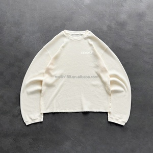 Custom Oversized Thermal Long Sleeve <b>Shirt</b> Men Streetwear Blank Plain High Quality Cotton Heavyweight <b>Waffle</b> Knit Long Sleeve - Product Image 5