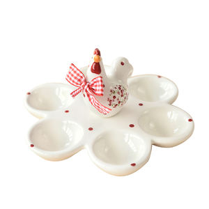 BONWILL เซรามิกจานไข่ลายดอกไม้,ถาดใส่ไข่พร้อมช่องใส่6ช่องสำหรับตกแต่ง - Product Image 5