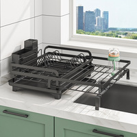 Grande capacité au-dessus de l'évier pliable multifonctionnel extensible réglable étendoir à vaisselle double niveau de stockage cadre en métal