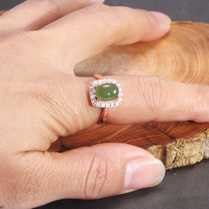 Natural Gemstone Green Jade <strong>Rings</strong> Zircon Stones Surrounded Gold Plated Sterling Silver 925 Fine Jewelry <strong>Resizable</strong> Women <strong>Ring</strong> - Product Image 6