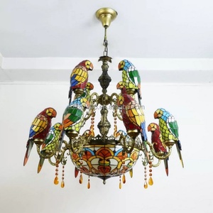 Lampe suspendue multi-têtes Tiffany style rétro Asie du Sud-Est, design perroquet, corps doré, hauteur réglable, garantie 5 ans, éclairage - Product Image 2