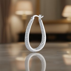 Orecchini a Cerchio con Gocce d'Acqua Bianche Champagne, Placcati in Rodio con Cristalli e Strass, Gioielli da Festa per Donne - Product Image 2