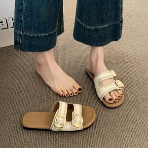 Sandalias Planas de Corcho de Moda para Mujer, Suela Gruesa, Dos Hebillas, Patrón Bordado, Estilo Playa, Transpirables, Ligeras, Abiertas - Product Image 2