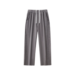 Pantalones de punto de bucle desgastados lavados 360GSM Hombres de pierna ancha, ropa de calle transfronteriza Raw-Hem - Product Image 1