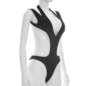 Viviblook Y26BS153 Body de verano para mujer, con cuello halter, hombros descubiertos, color liso, espalda descubierta, triangular - Product Image 3