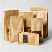 Sachet autoportant en kraft avec fenêtre, fond plat, refermable à fermeture éclair, à découpe en U, finition mate, pour emballage alimentaire et produits secs
