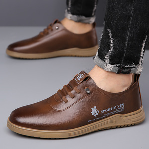Chaussures de conduite en cuir pour hommes, bout rond, à lacets, semelle en caoutchouc respirante, chaussures décontractées de printemps - Product Image 2