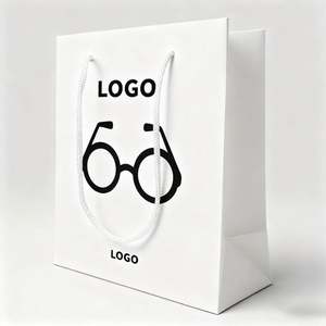 Wholesale White Paper Glasses Packaging Custom Logo Shopping Bags with Handle - Product Image 2