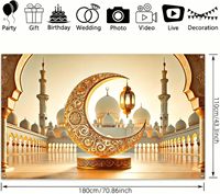 Bannière Eid Mubarak, croissant de lune doré et lanterne, toile de fond avec mosquée blanche, décoration murale islamique pour les fournitures de fête musulmane