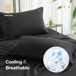 ملاءات سرير متينة من مزيج الخيزران الطبيعي والرايون والقطن والكتان، مقاس كوين، 4 قطع مع شهادة أوكو-تكس للنائمين الذين يشعرون بالحرارة - Product Image 1