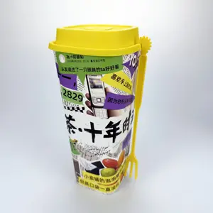 Custom Printed Logo Disposable Plastic Cup Colorful Coffee Milk Tea Juice Boba Drink Square Bottom Cup