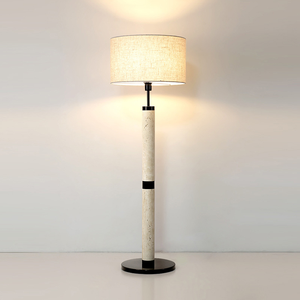 Lampe sur pied en pierre de <span class=keywords><strong>travertin</strong></span> naturelle en gros pour OEM avec abat-jour en tissu de lin, lampe sur pied moderne et haute pour salon - Product Image 1
