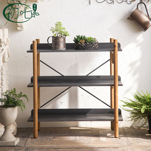 Modern Minimalist <b>Ladder</b> <b>Shelf</b> Black Wood Frame 3 Tier Storage Rack For Balcony <b>Garden</b> Living Room Eco Friendly - Product Image 1
