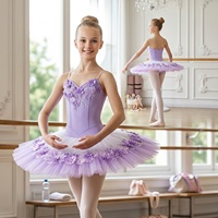 Tutu de ballet pour enfants, décoration florale élégante, sans manches, jupe en tulle superposée rigide pour spectacle sur scène, récital et spectacle de ballet